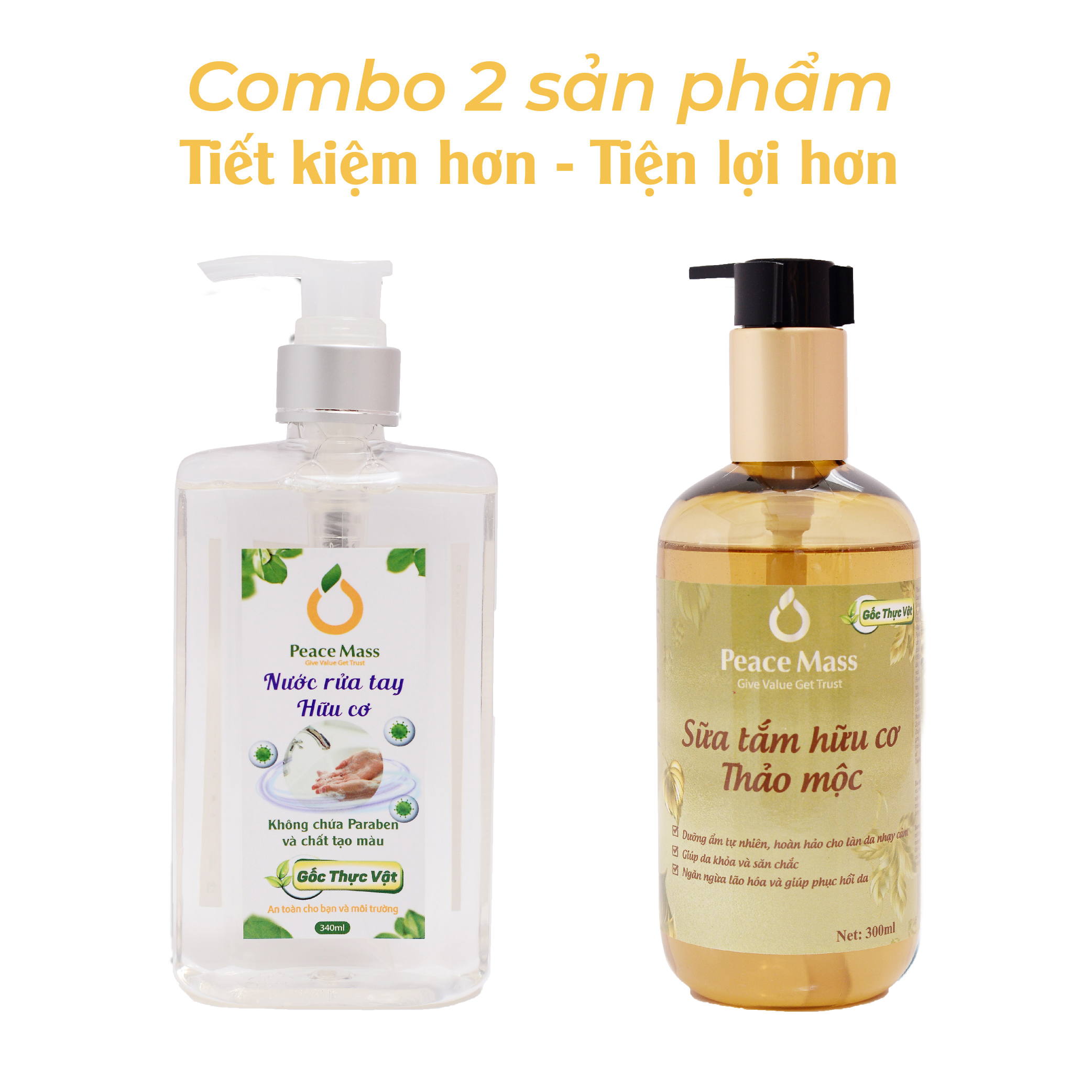 Combo Sản Phẩm Gốc Thực Vật STC1 Peace Mass - Sữa Tắm Thảo Mộc 300ml + Nước Rửa Tay 340ml  (Thuộc nhóm Sản phẩm Lành tính / Hữu cơ)