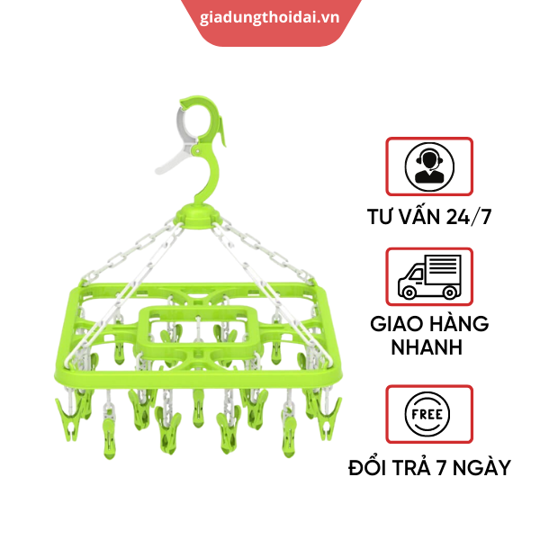 Móc Nhựa Dù Vuông Duy Tân Phơi Quần Áo Trẻ Em 24 Kẹp/Bộ( KT: 35 x 35 x 6Cm)