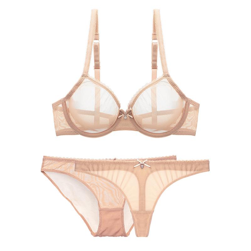 Gợi Cảm Thấy-Thông Qua Đồ Lót Trong Suốt Unlined Demi Bra + Quần Lót + Quần Đùi 3 Plus Kích Thước Bộ Áo Ngực 32-42CDE