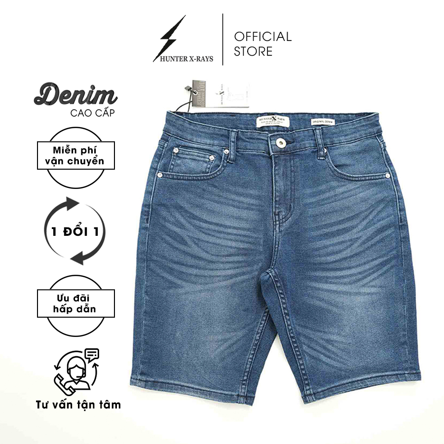 Quần Short Jeans Nam Cao Cấp HUNTER X-RAYS Form Slimfit Thun Màu Xanh S71