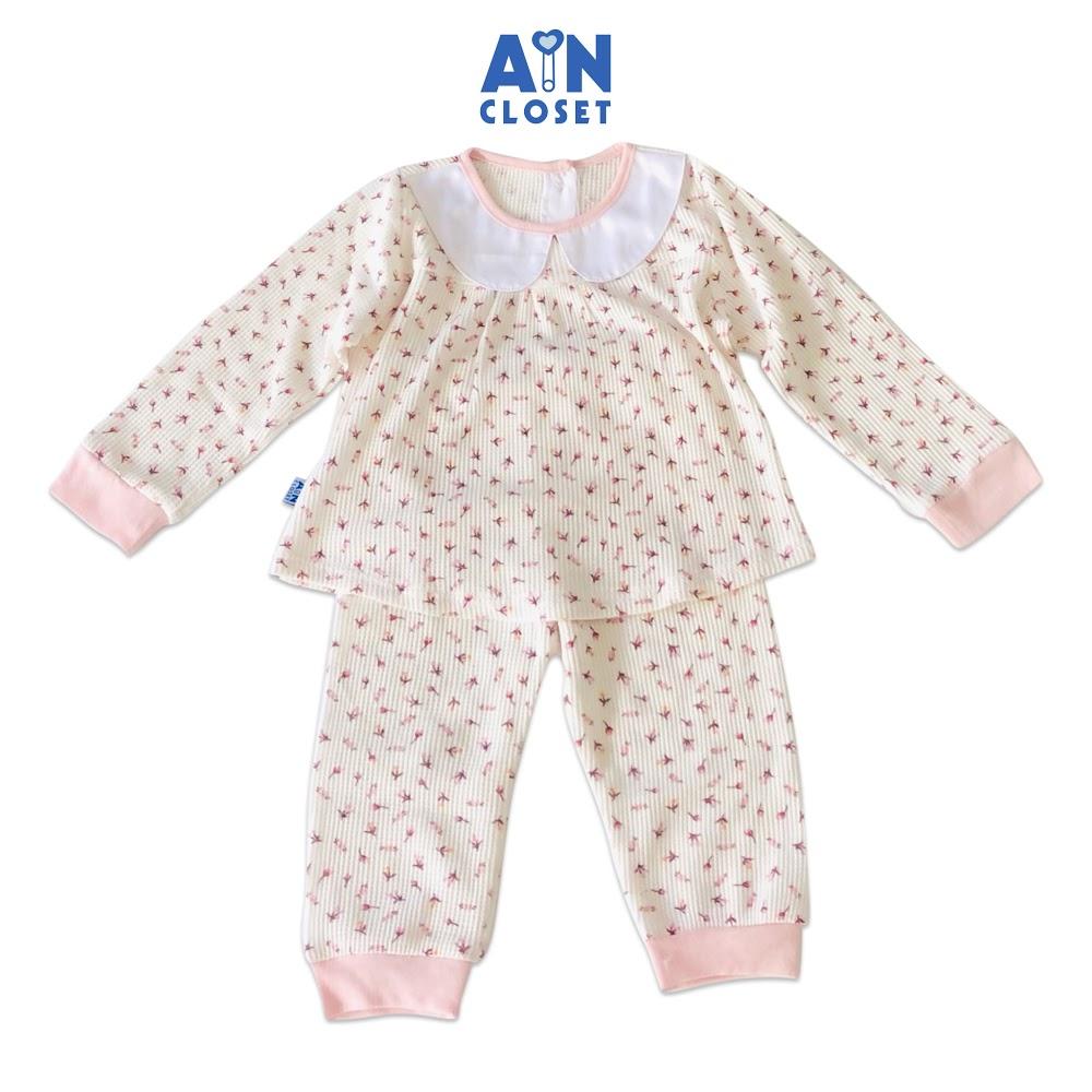 Bộ quần áo dài bé gái họa tiết Hoa nhí hồng trắng thun cotton - AICDBG7D5CMN - AIN Closet