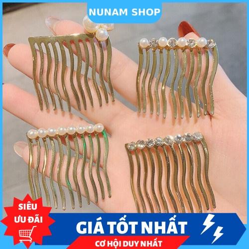 Cài tóc kim loại mini đính đá phối ngọc hàn quốc- Nunam shop