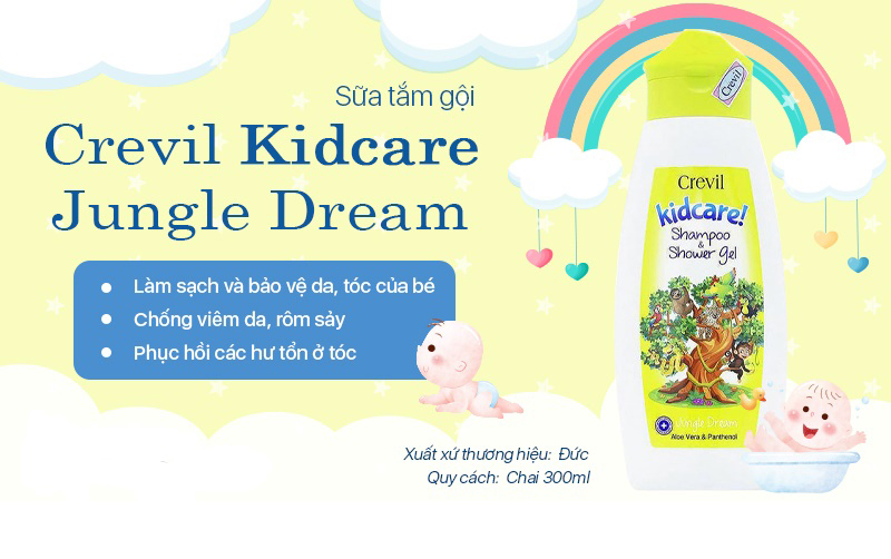 (300ml) Kid care Shampoo & Shower Gel Crevil - Gel tắm gội cao cấp 2 trong 1 cho trẻ em