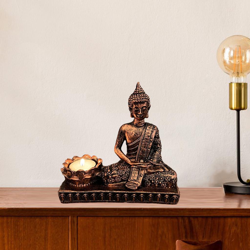Buddha Statues, Sitting Meditating Figurines with Tealight Candle Holder, for