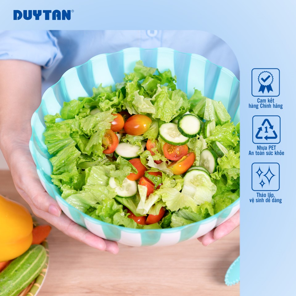 Bộ Salad DUY TÂN tiện lợi bao gồm bộ quay rau, chén, đồ gắp