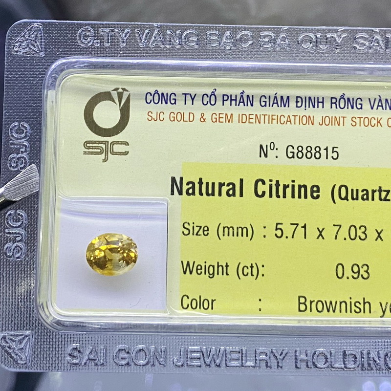 Mặt đá thạch anh vàng citrine kiểm định tự nhiên