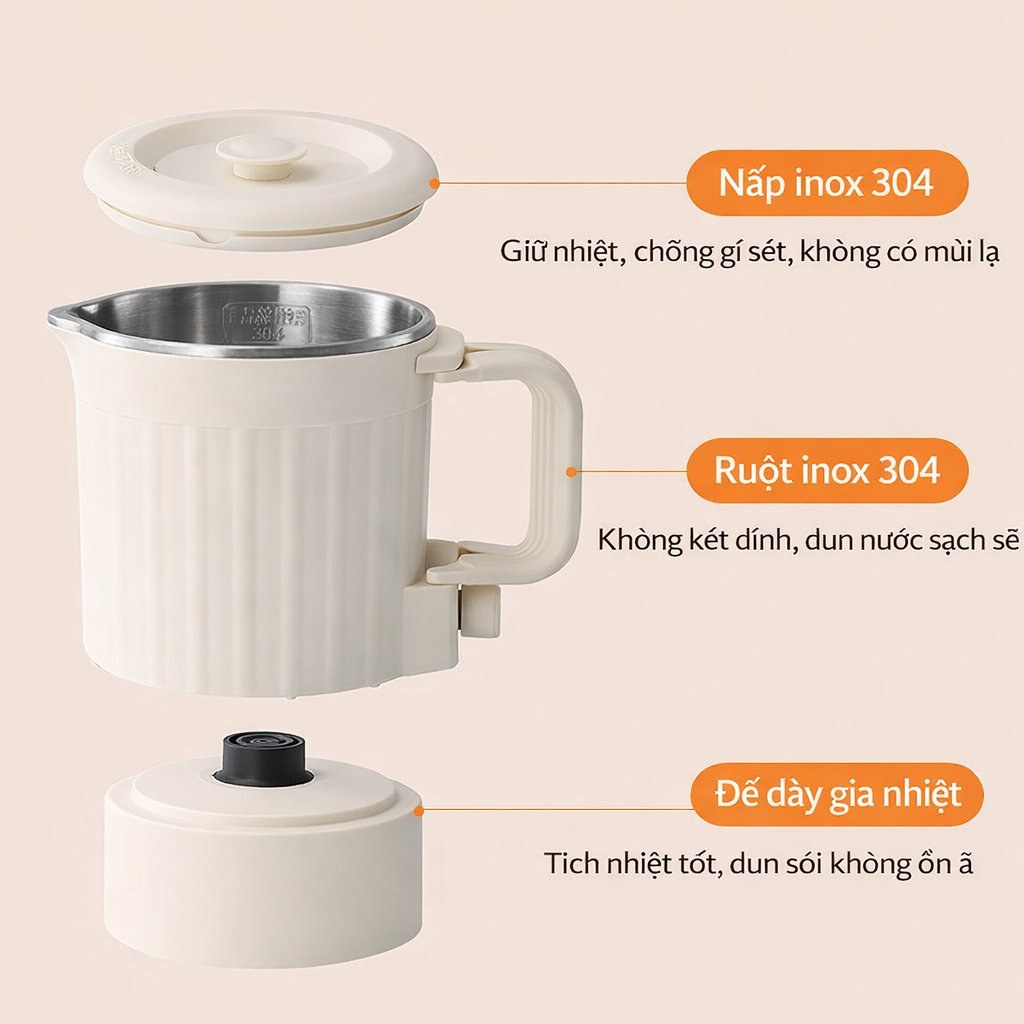 Nồi nấu điện mini đa năng Besky Kettle KN-1008 dung tích 0.8L, công suất 800W - Hàng chính hãng