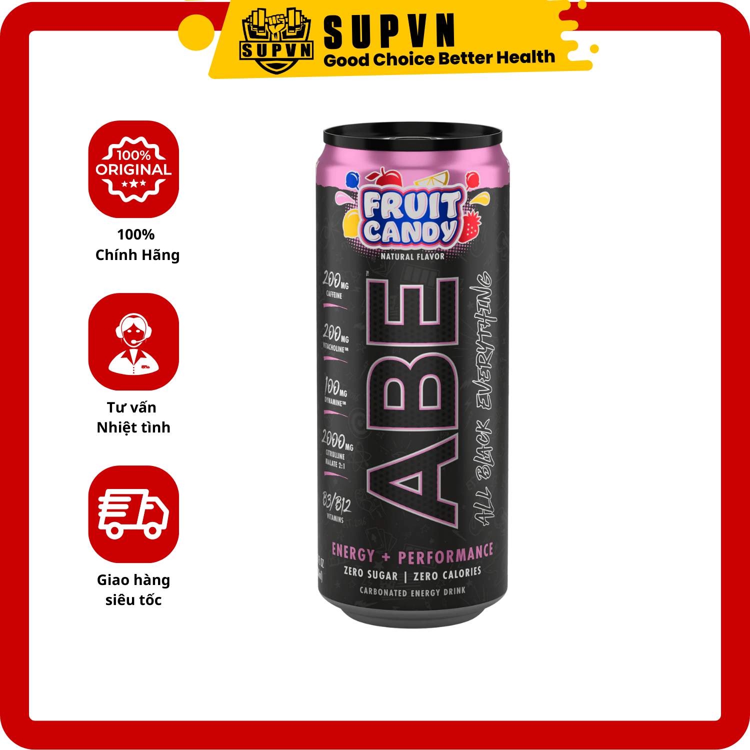 PREWORKOUT ABE ENERGY (1 LON 330ML) NƯỚC TĂNG NĂNG LƯỢNG SUỐT BUỔI TẬP KHÔNG ĐƯỜNG BỔ SUNG CITRULLINE BETA ALANINE &amp; CAFFEIN