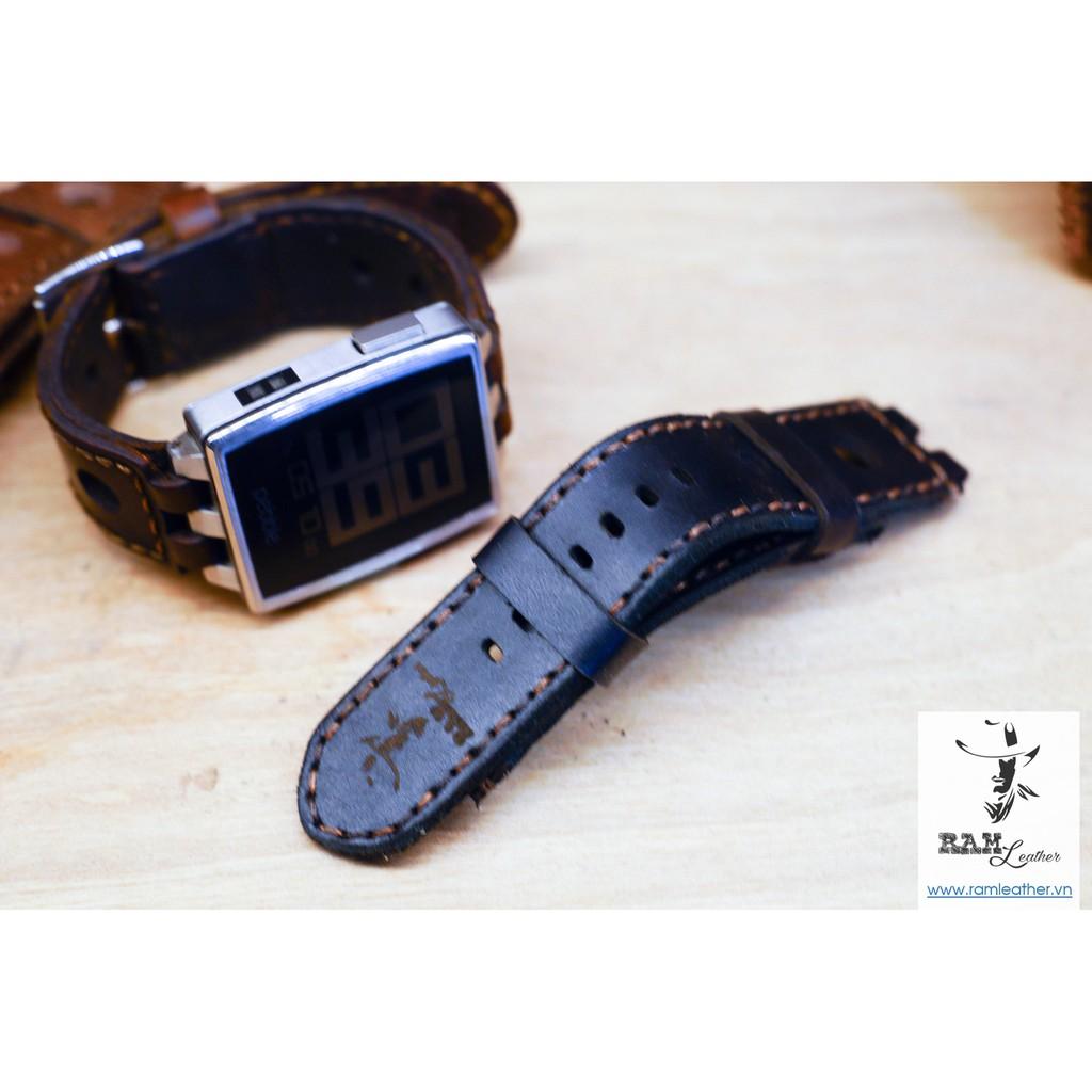 DÂY ĐỒNG HỒ PEBBLE STEEL DA BÒ THẬT RAM LEATHER - HÀNG CHÍNH HÃNG