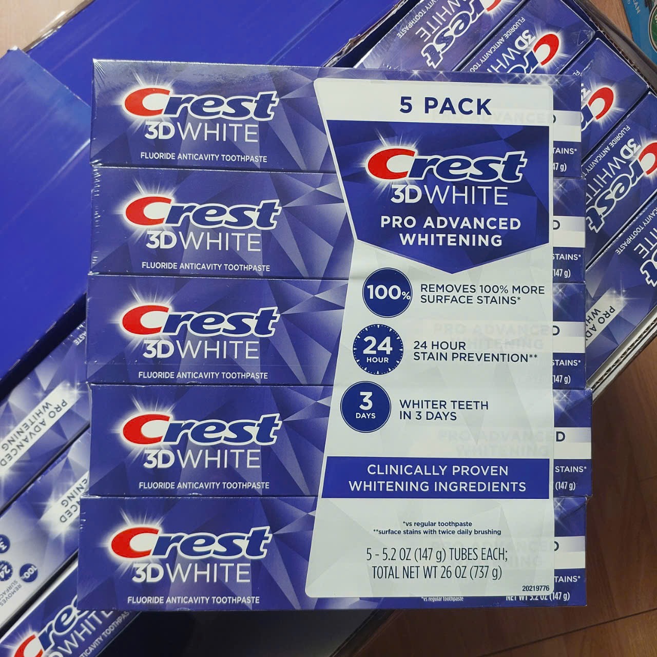 SET 5 TUÝP KEM ĐÁNH RĂNG CREST 3D WHITE ADVANCED TRIPLE WHITENING 158Gx5 HÀNG NHẬP MỸ KHÁNG KHUẨN TRẮNG RĂNG THƠM MIÊNG( MẪU MỚI )