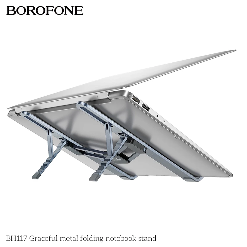 Giá đỡ laptop 15.6 Borofone BH117 chất liệu hợp kim nhôm chắc chắn 6 tuỳ chỉnh góc tản nhiệt hiệu quả _  Hàng chính hãng