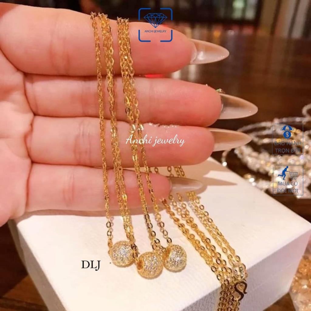 Dây chuyền nữ mặt cầu bạc thật mạ vàng thời trang, Anchi jewelry