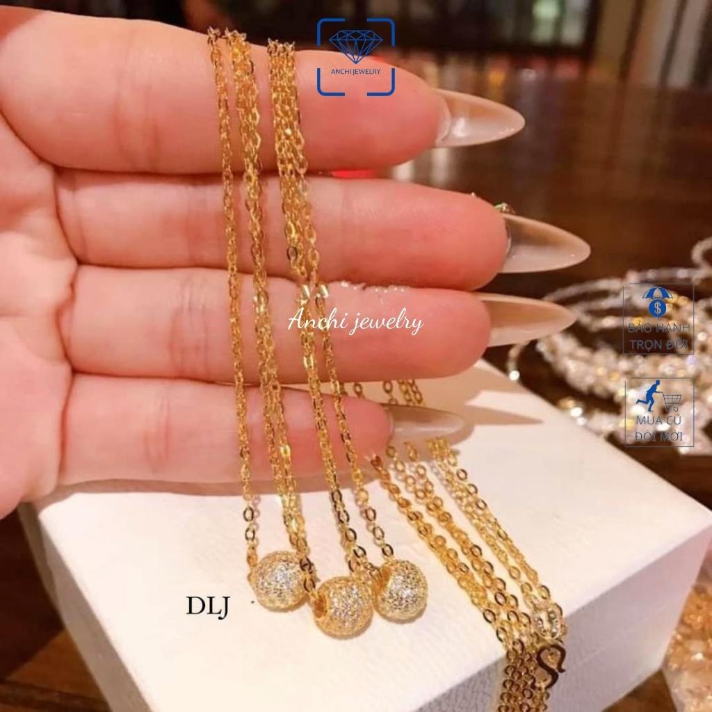 Vòng cổ nữ mặt cầu bạc thật mạ vàng thời trang, Anchi jewelry