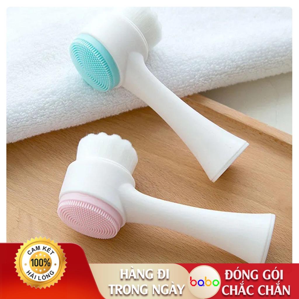 Bàn chải massage da mặt hai đầu lông mềm silicon làm sạch lỗ chân lông babo