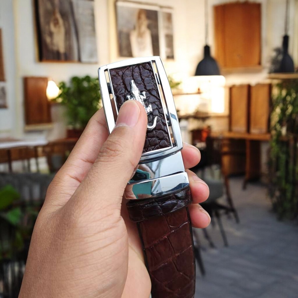 Dây Nịt Nam Da Bụng Hông Cá Sấu Rất Mềm Và Bền TS124B (mặt bạc)