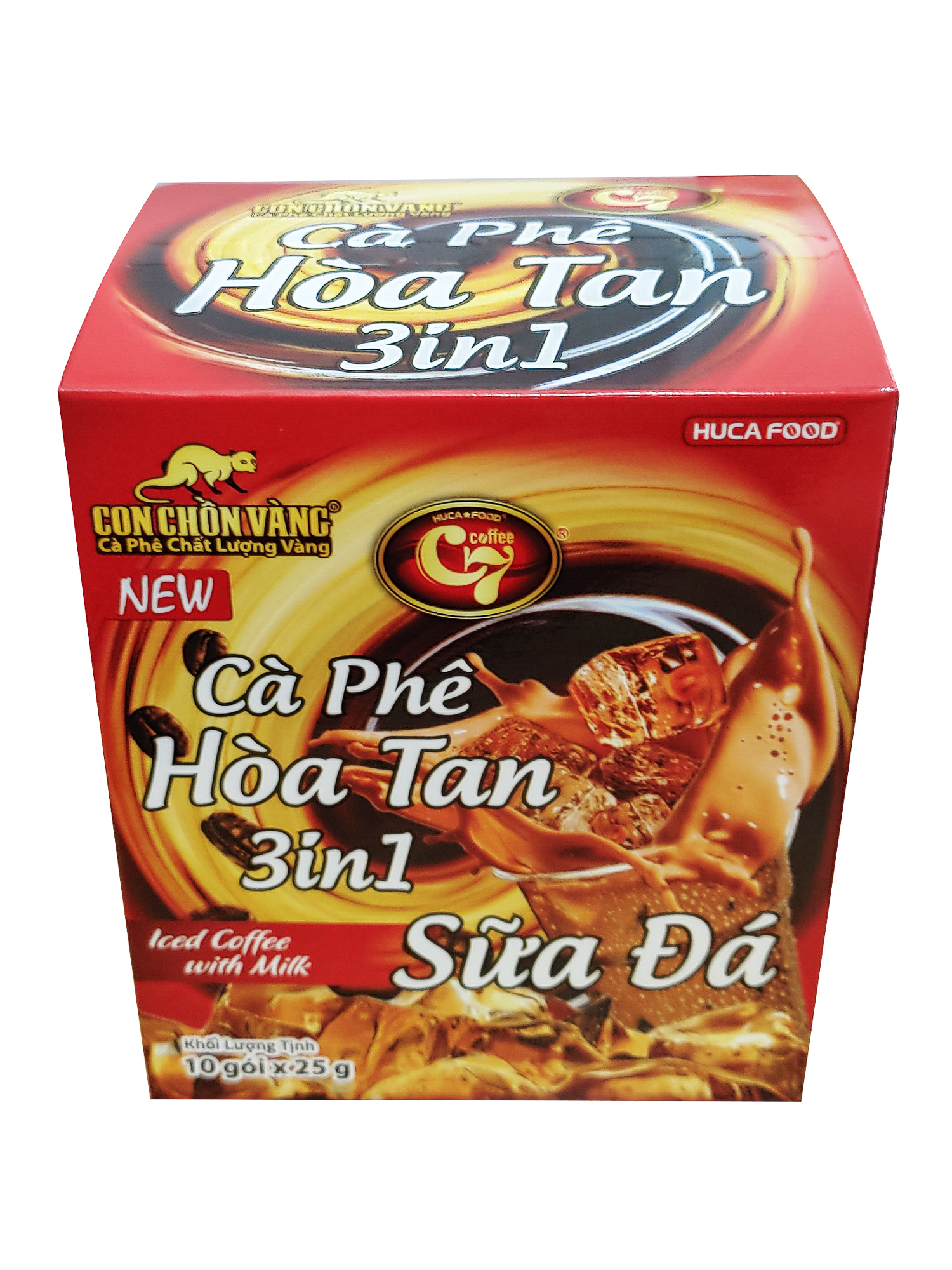 Cà Phê Hòa Tan 3in1 Sữa Đá Hiệu Con Chồn Vàng C7 Huca Food - Hộp 10 Gói