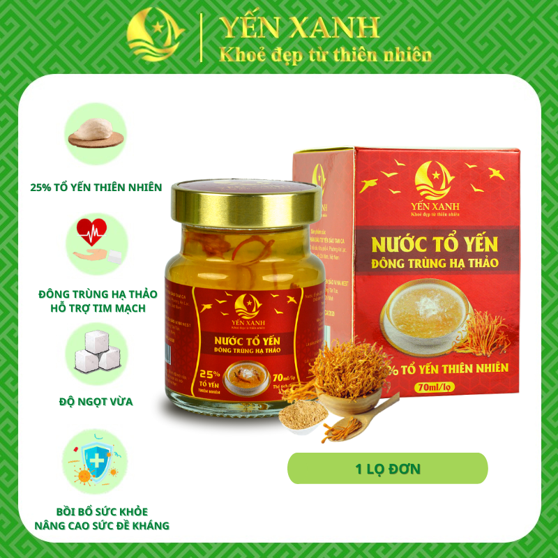 TỔ YẾN CHƯNG ĐÔNG TRÙNG HẠ THẢO - YẾN XANH (25% TỔ YẾN) - HỘP 1 LỌ