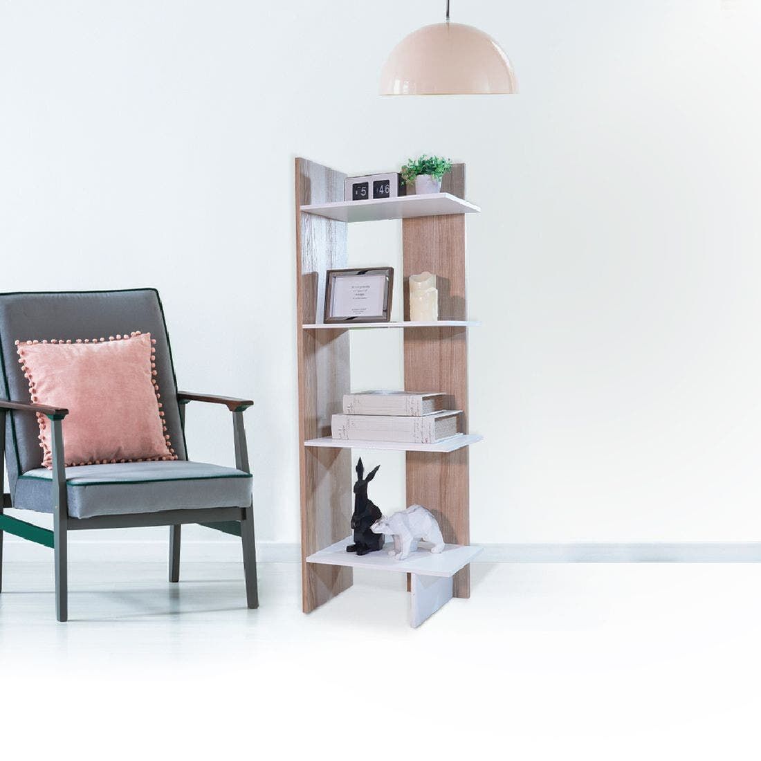 SB Furniture, KC-PLAY, Peak-M Shelf, White and Lindberg Oak, W45XD30XH120 Cm.