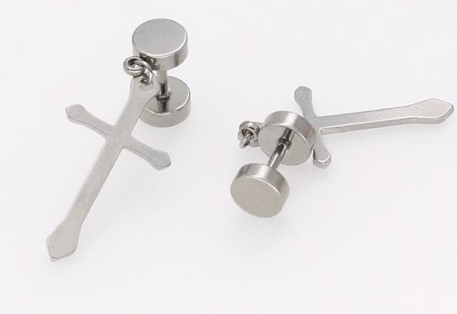 Bông Tai Nam Hình Thánh Giá Tòn Ten Chất Liệu Thép Titan Không Rỉ TT 1415 - 1 Cặp