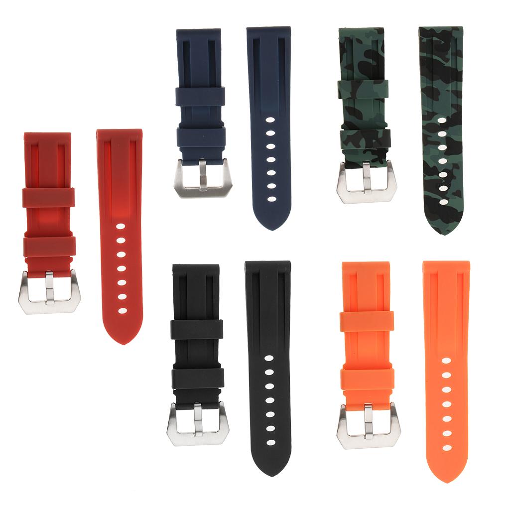 Silicone Rubber Waterproof Watch Strap for 24mm Sport Watch Band Replacement