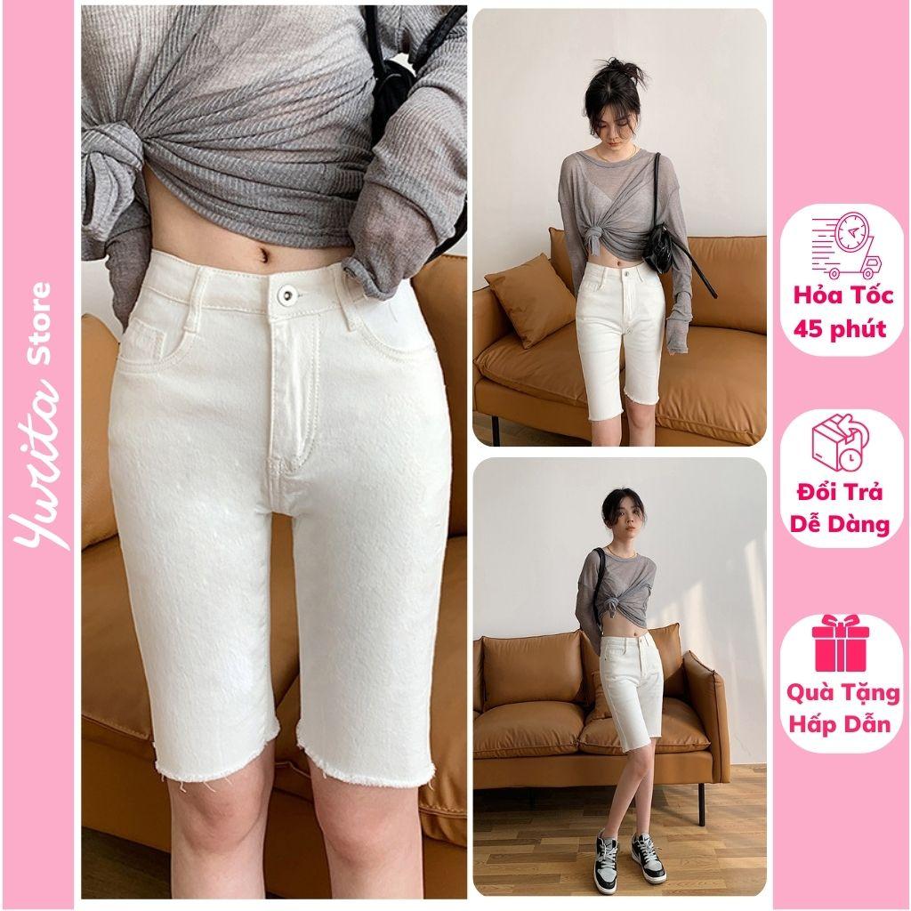Quần Short Quần Lửng Nữ Yurita Ngố Cạp Cao Chất Kaki Jean Ôm Dáng Siêu Đẹp Có Giãn