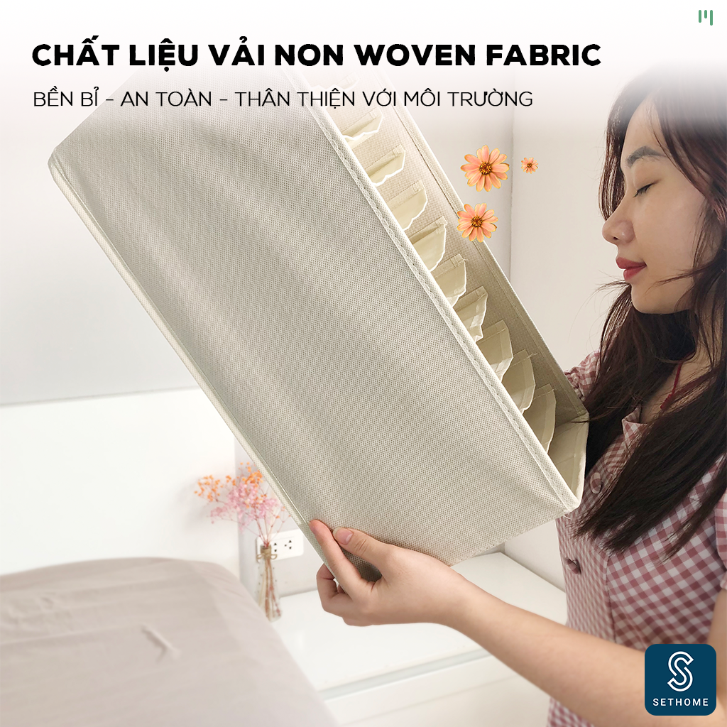 Hộp vải đựng quần áo 11 ngăn SETHOME chất liệu vải không dệt giỏ đựng quần áo đồ lót chia 11 ngăn mềm