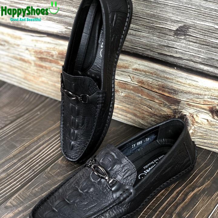 Giày Lười Nam Công Sở Happyshoes Da Bò Thật Dập Vân Cá Sấu - HS81