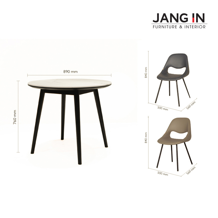 Bộ bàn ăn Amelia tròn 4 chỗ A Grey*2+Navy*2 mặt đá mới Jang In 1504310001-03