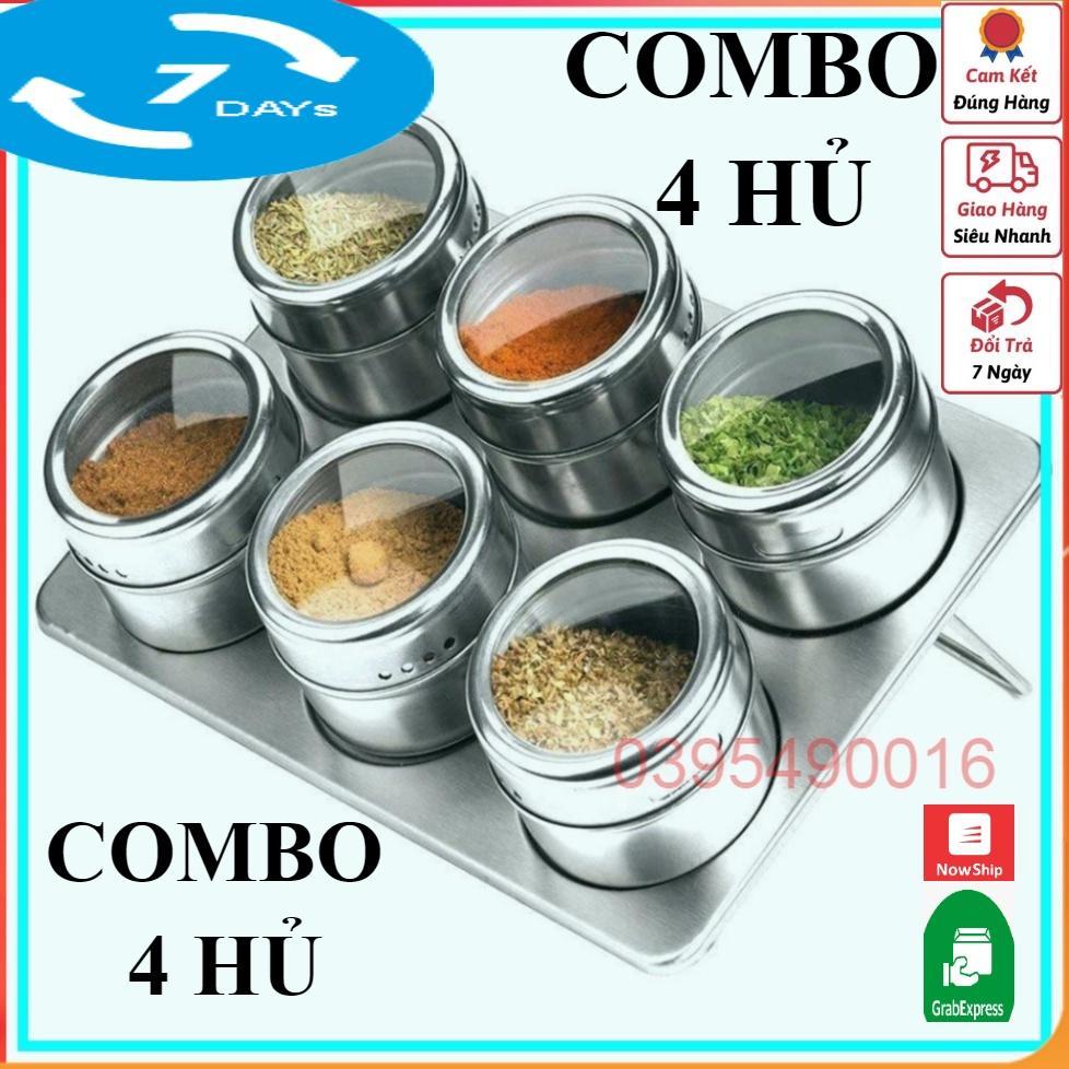 Combo 4 Hũ Đựng Gia Vị Tiêu Đường Inox Có Nam Châm Treo Dán Tường