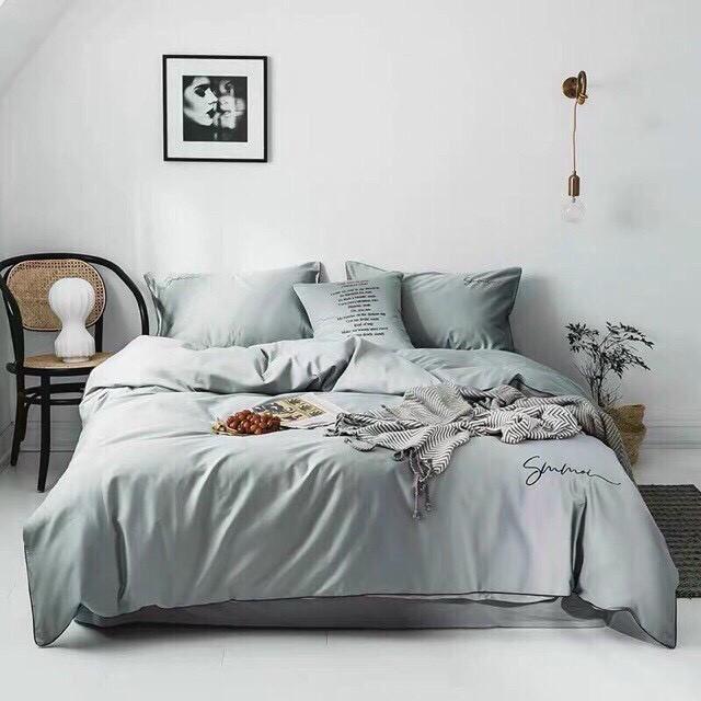 Set 5 Món Vỏ Chăn Ga Gối Tencel 40s SUMOI - Xám Nhạt