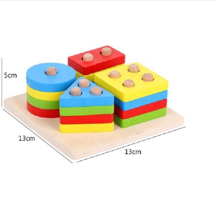 Combo 2 Bảng Giáo Cụ Montessori, Đồ Chơi Gỗ Chuỗi Thả Hình Phân Biệt Hình Khối và Màu Sắc