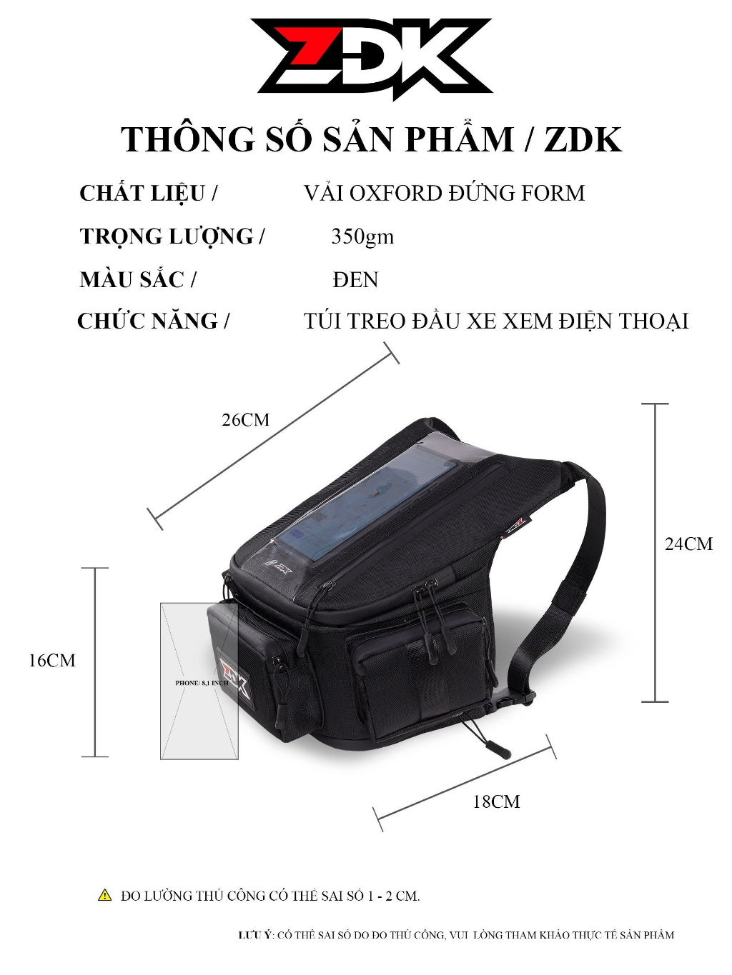 Túi treo xe máy chính hãng ZDK K3, nhiều ngăn, túi treo đầu xe, túi treo ghi đông xe máy chứa đồ dùng, cảm ứng điện thoại tốt - Hàng chính hãng