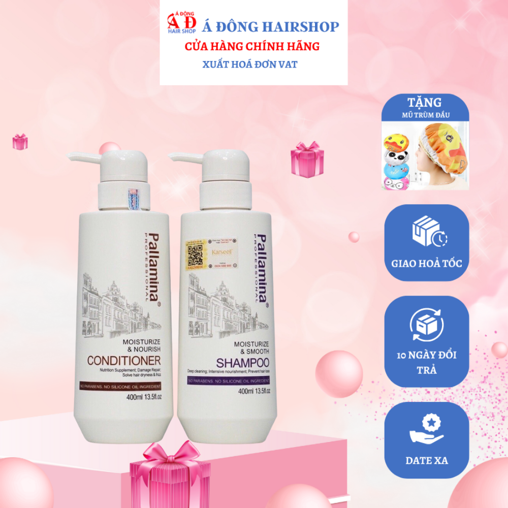 [+Tặng mũ trùm] Bộ dầu gội xả Pallamina Collagen Keratin phục hồi siêu mượt tóc 400ml*2 (Mẫu mới)