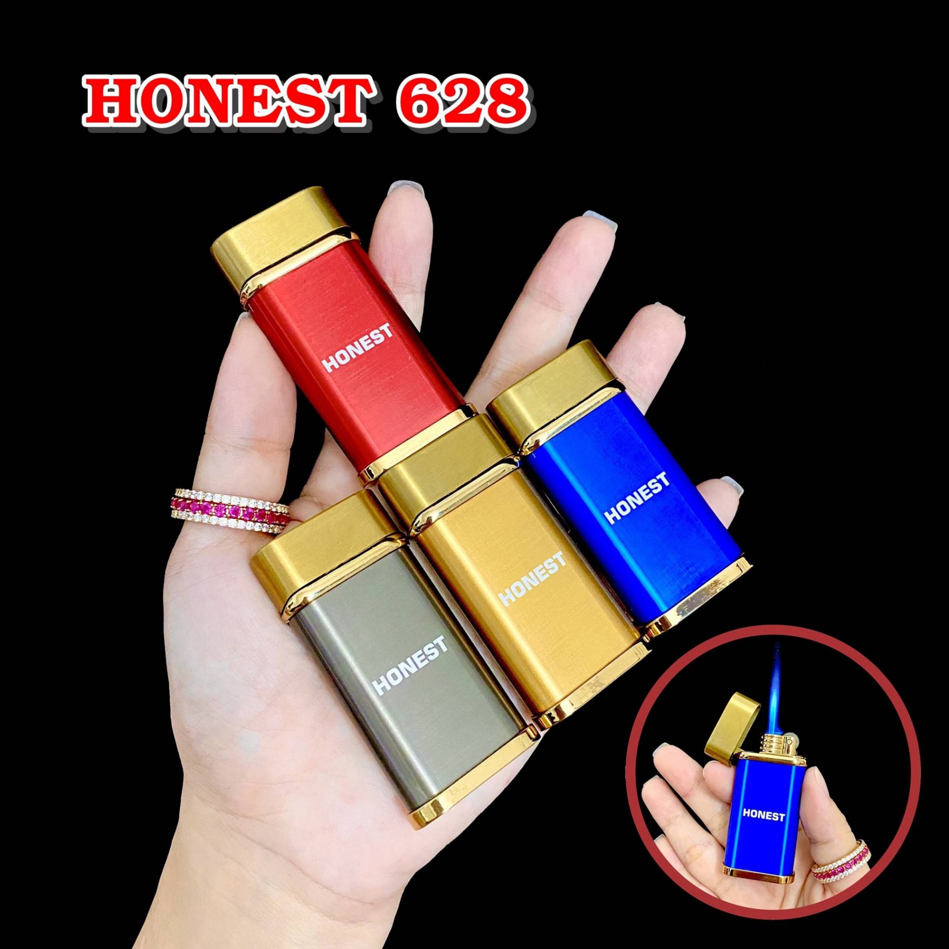 Hột quẹt bật lửa khè HONEST 628 gas đá rảnh tay nhiều màu - xài gas