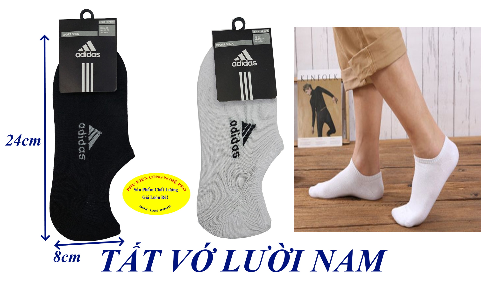 Tất Vớ lười Nam In chữ adidas Chất liệu thun cotton co giãn, Thấm hút mồ hôi, Bảo vệ đôi chân Sport sock