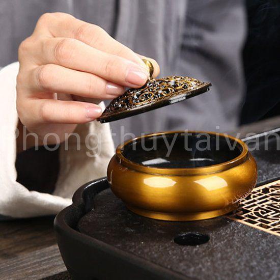 Lư xông trầm giả ĐỒNG 9.5cm*7.2cm*5.8cm - thờ cúng, phong thủy.
