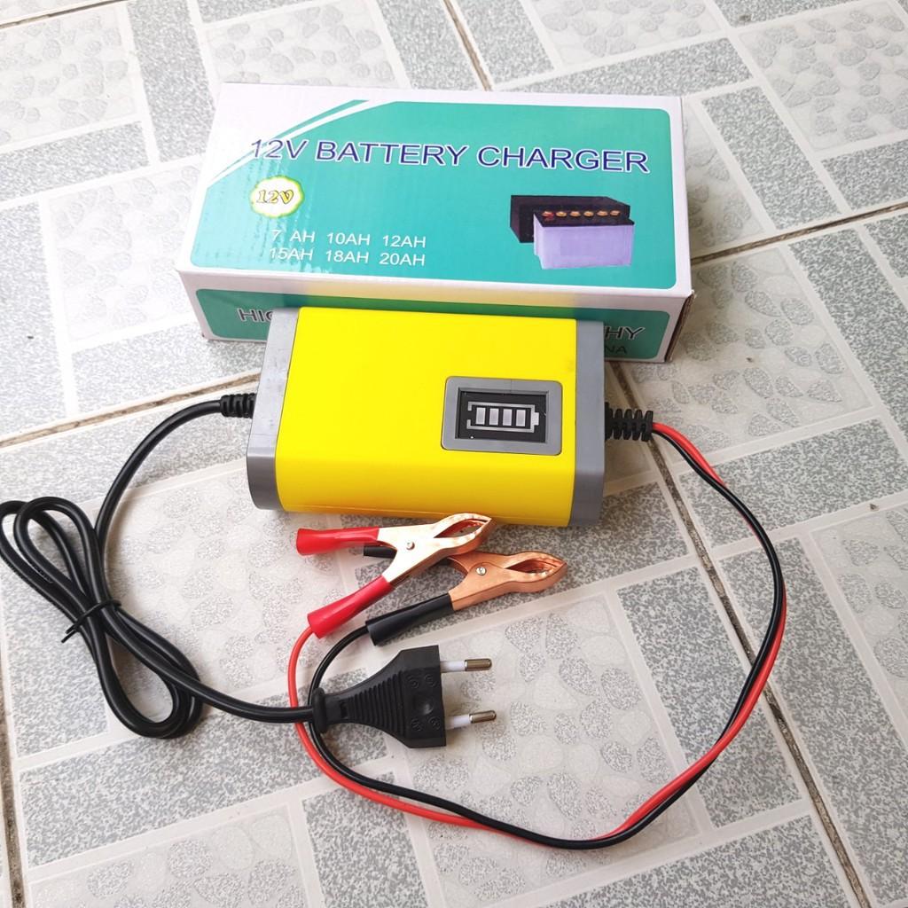 Bộ sạc ắc quy thông minh tự ngắt 12V 2ah - 20ah máy sạc ắc quy xe máy màu vàng