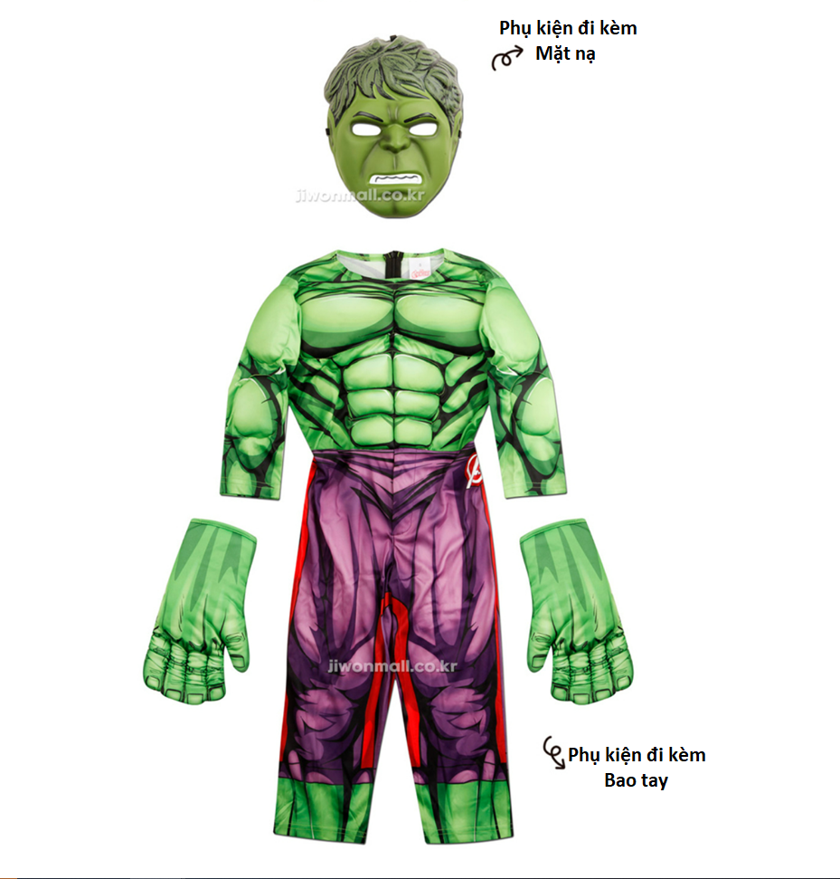 Trang phục hóa trang Người Khổng Lồ Xanh Hulk - kèm phụ kiện cho bé