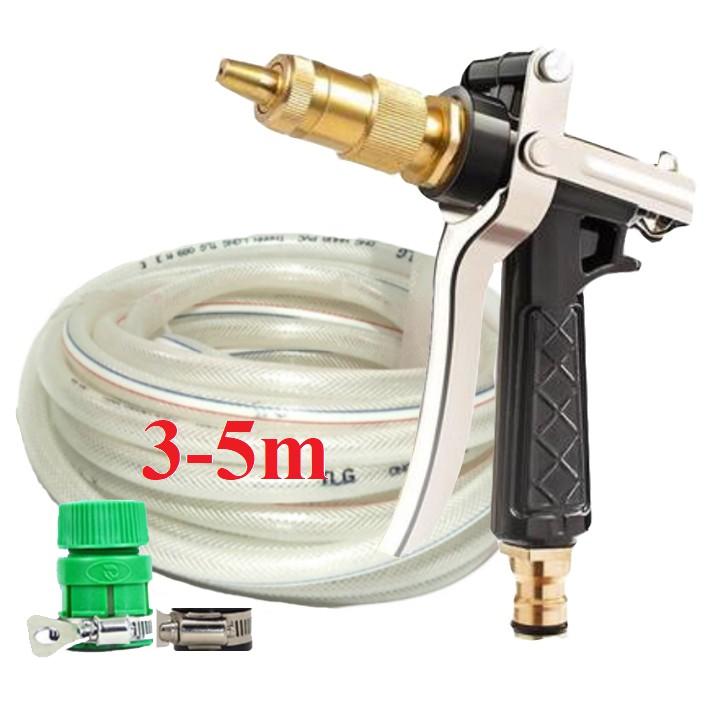 Bộ dây vòi xịt nước rửa xe, tưới cây . tăng áp 3 lần, loại 3m, 5m 206236Dđầu đồng, đai+ tặng túi đựng bút