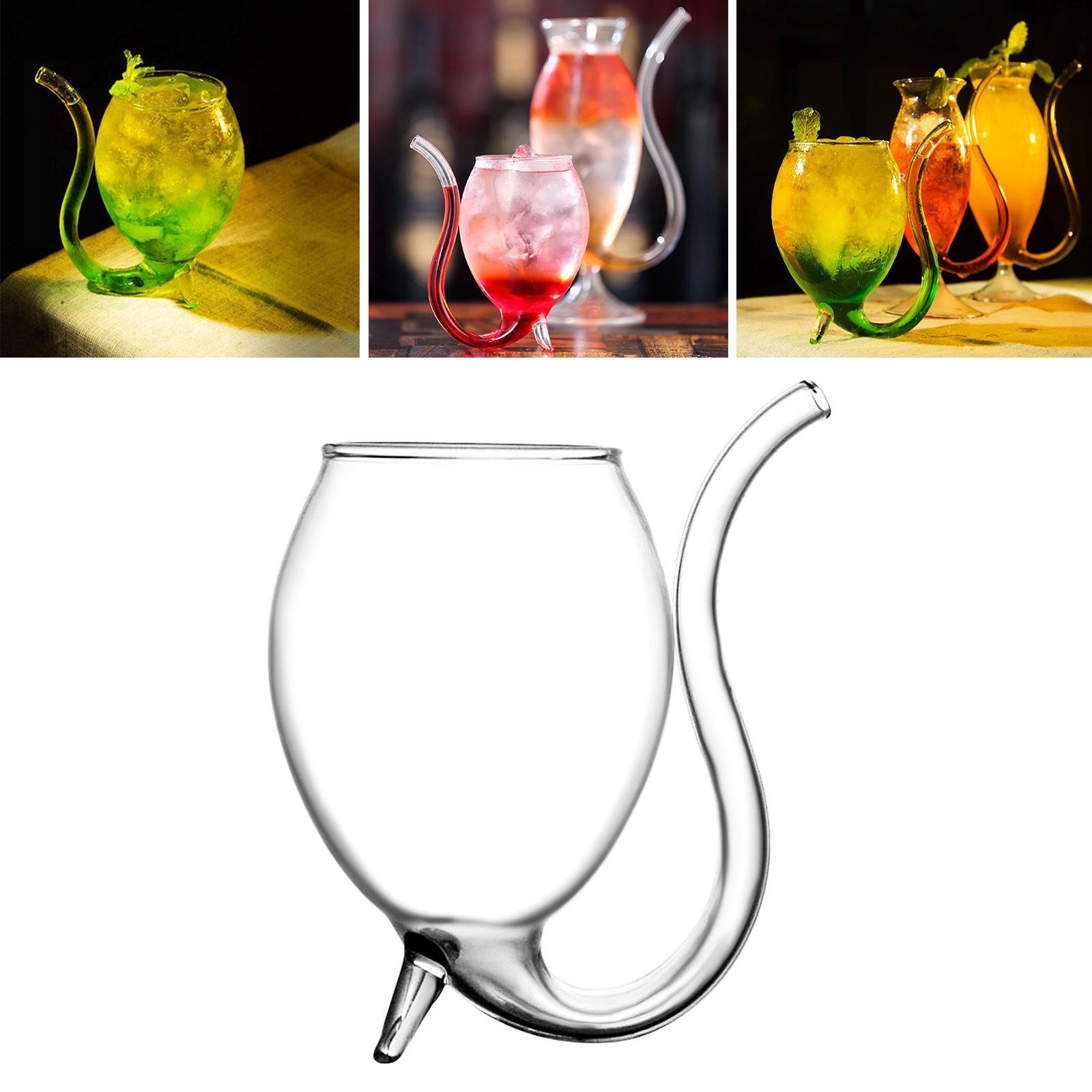 Creative Cocktail Glass, Long Tail Martini Glass Bar Club Drinkware with Straw, Champagne Beer Juice Drinking Cup for Club Bar Wedding Parties