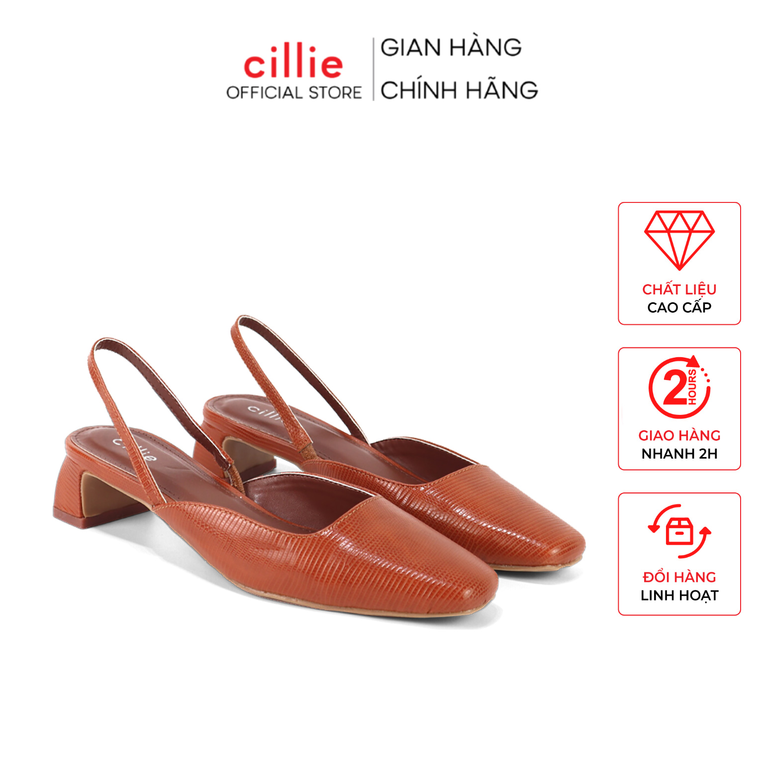 Giày sandal nữ thời trang bít mũi hở hậu gót xéo 3cm đi làm đi chơi Cillie 1062