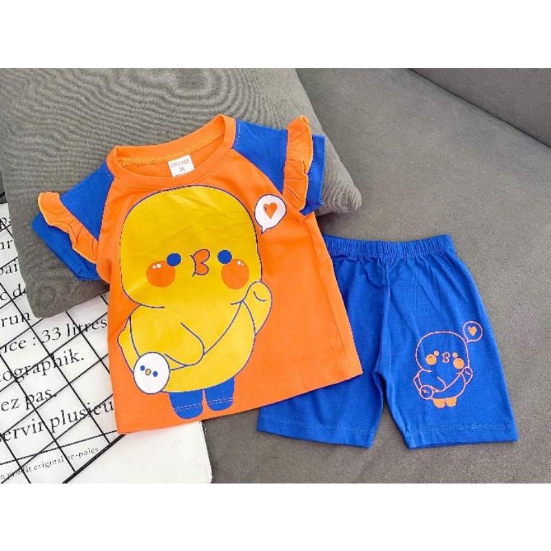 Bộ ngố thun cotton màu in hình dễ thương cho bé gái - Đồ bộ trẻ em