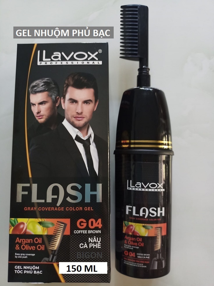 (Màu Nâu Cà Phê) Dầu Gội Phủ Bạc LAVOX FLASH GRAY COVERAGE GEL Thảo Dược Thiên Nhiên - Gel Lược Nhuộm Phủ Bạc Màu Nâu Cà Phê - G4