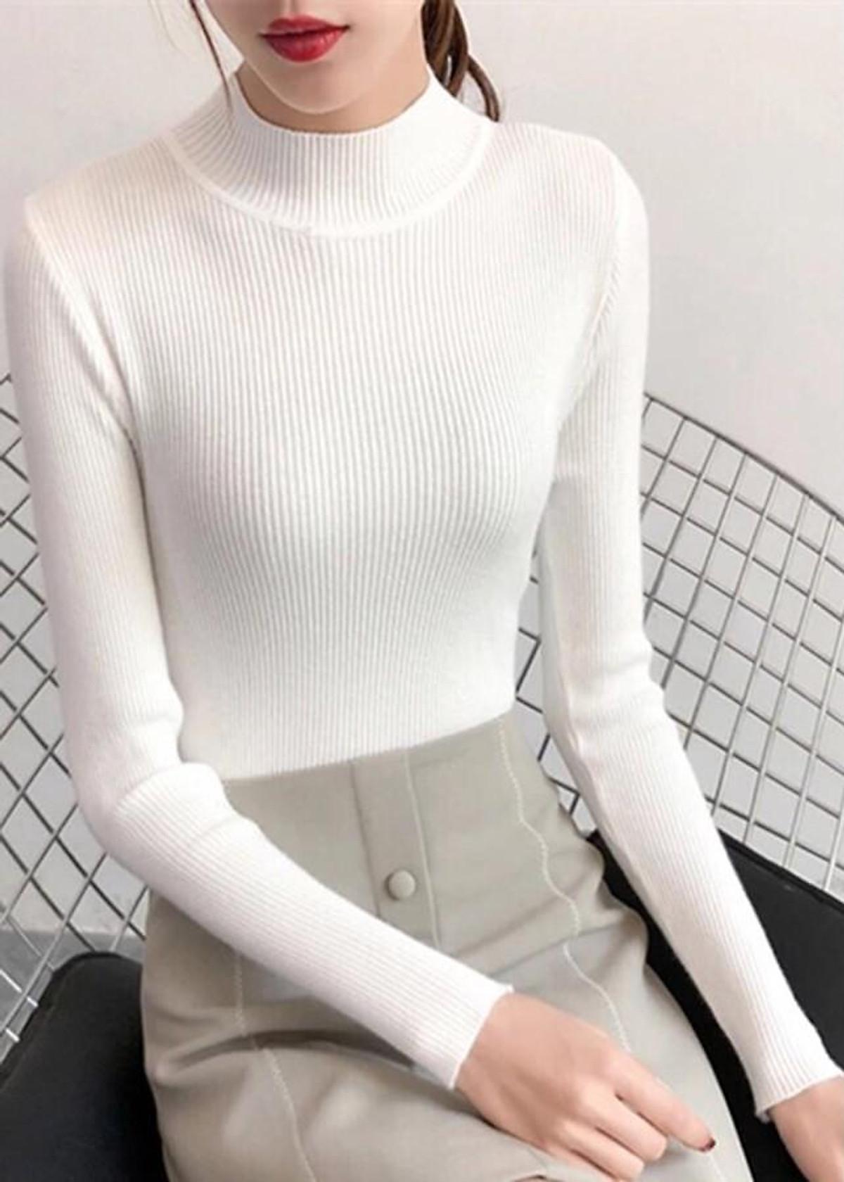 Áo len nữ tơ kéo siêu đẹp - áo tăm nữ tay dài cổ 3 phân