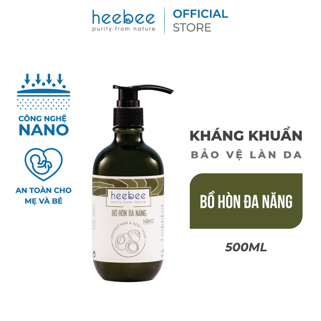 Bồ Hòn Đa Năng Kháng Khuẩn, Khỏe Da Heebee - Soapnut Hair &amp; Body Wash 500ml