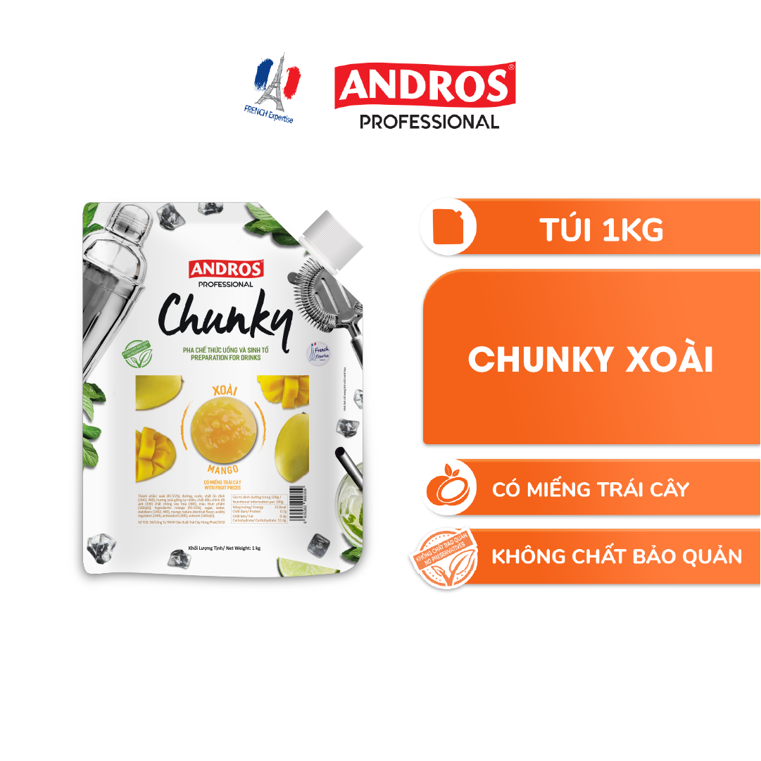 Mứt Trái Cây Pha Chế Xoài - Có Miếng Trái Cây Thật - ANDROS CHUNKY - 1KG