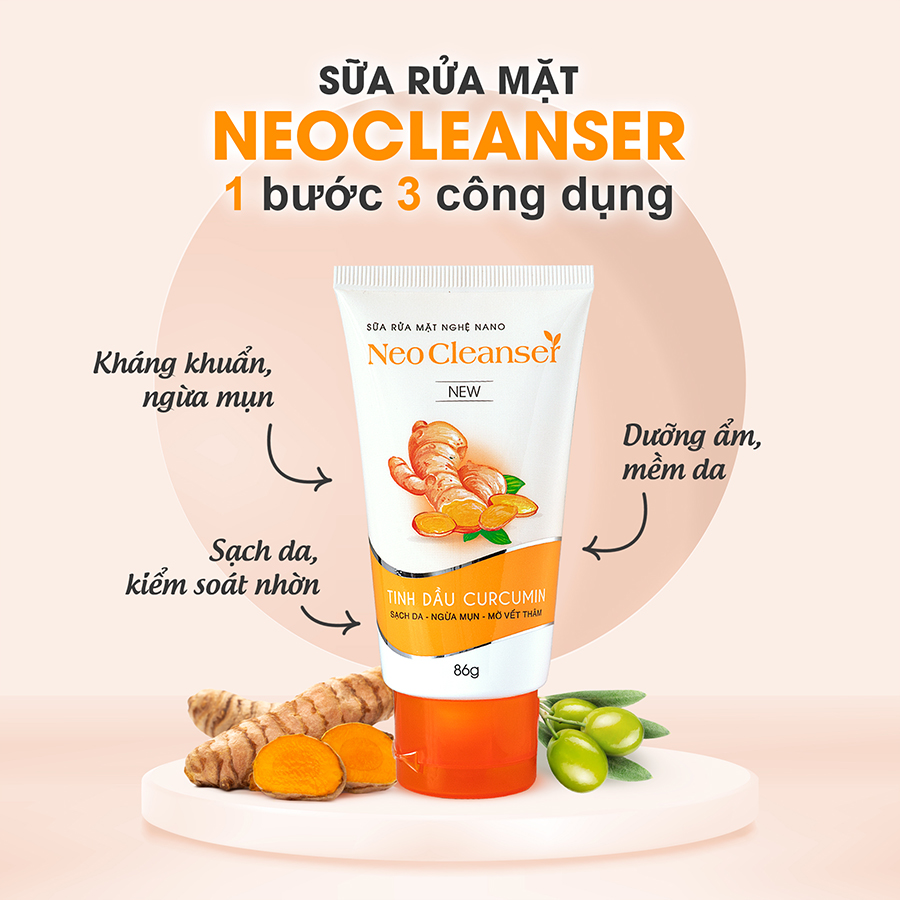 Bộ đôi sữa rửa mặt nghệ Nano NeoCleanser (86G) & serum 24h Anti-Acnes (20ML) - Sạch sâu, mờ thâm, giảm mụn sưng, mụn trứng cá nhanh chóng 