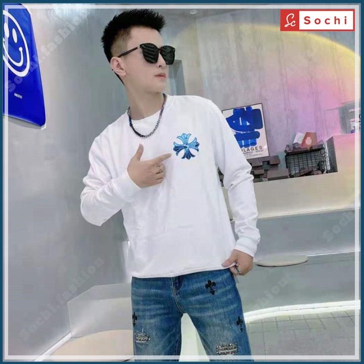 Áo thun nam tay dài, áo phông đẹp tay dài nam nữ in hình chữ thập xanh mã SW628
