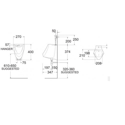 Bồn tiểu nam treo tường  American Standard Wall VF-0412(chưa bao gồm van xả)