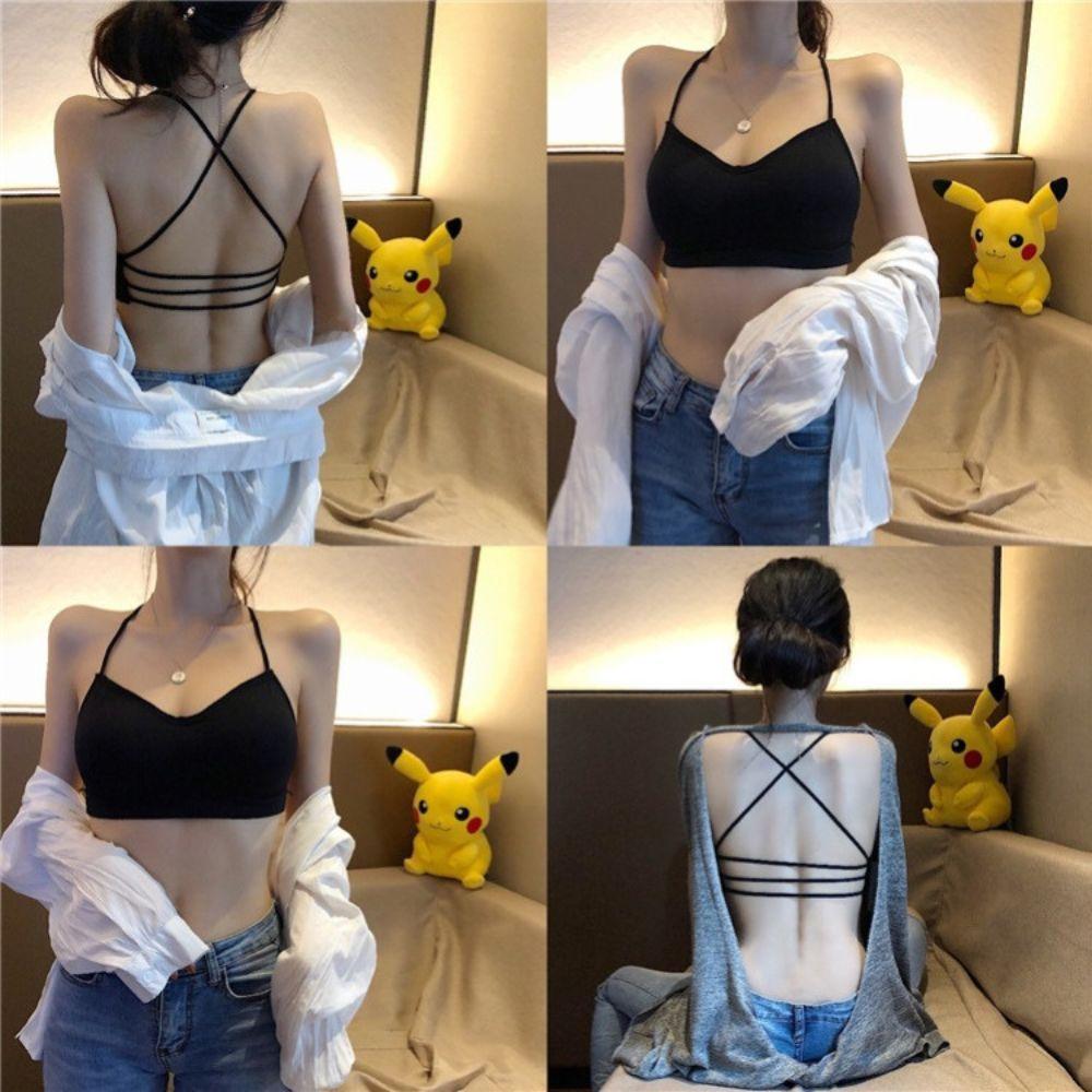 Áo bra nữ 2 dây, hở lưng, sợi bún đan Chéo ĐAI LƯNG SONG SONG, chất thun cotton Không gọng, dây mút đệm dời nângngực Top Women Kim Tuyến - Ghi